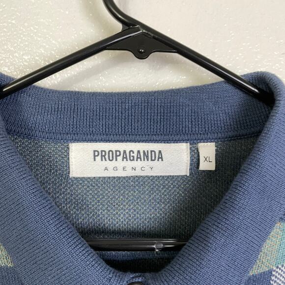 Propaganda Agency Cardigan Sweater Mens XL Blue Check Button Up Pima Cotton - Picture 8 of 10